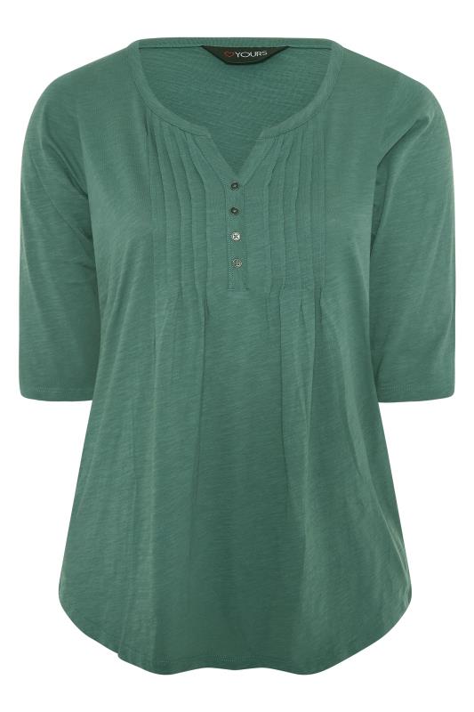YOURS FOR GOOD Curve Sage Green Pintuck Henley Top_F.jpg