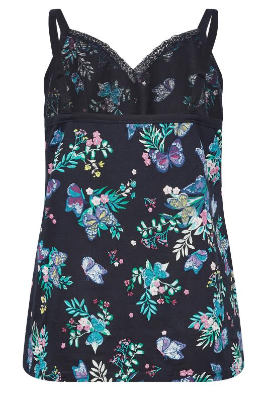 YOURS Curve Navy Blue Butterfly Mixed Print Cami Pyjama Top | Yours Clothing  7