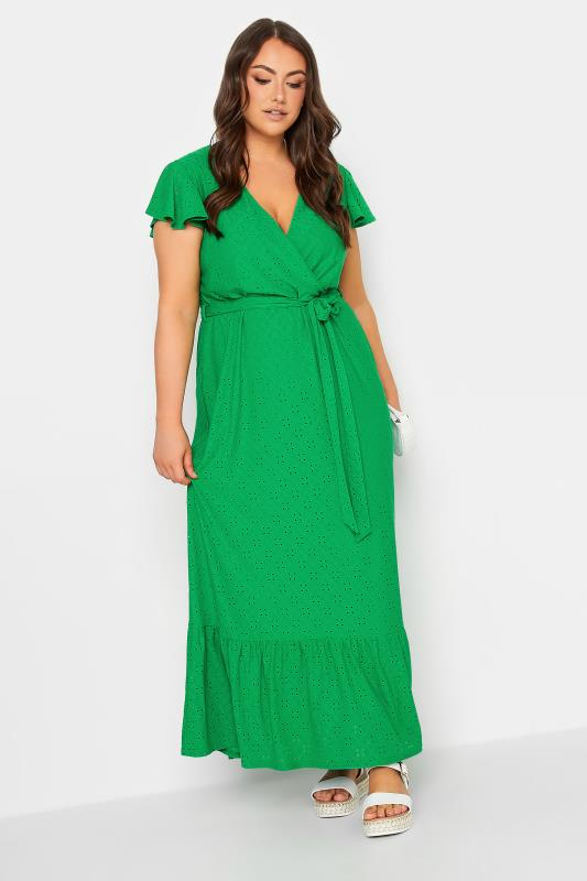 YOURS Curve Plus Size Green Purple Broderie Anglaise Maxi Dress | Yours Clothing  2