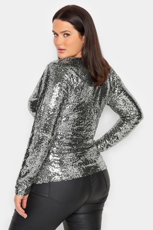LTS Tall Women's Silver Sequin Embellished Wrap Top | Long Tall Sally 3