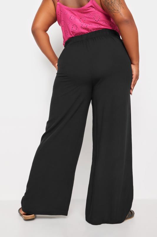 YOURS Plus Size Black Elasticated Wide Leg Trousers | Yours Clothing 3