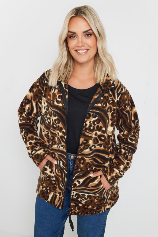  Grande Taille YOURS Curve Brown Leopard Print Zip Fleece Jacket