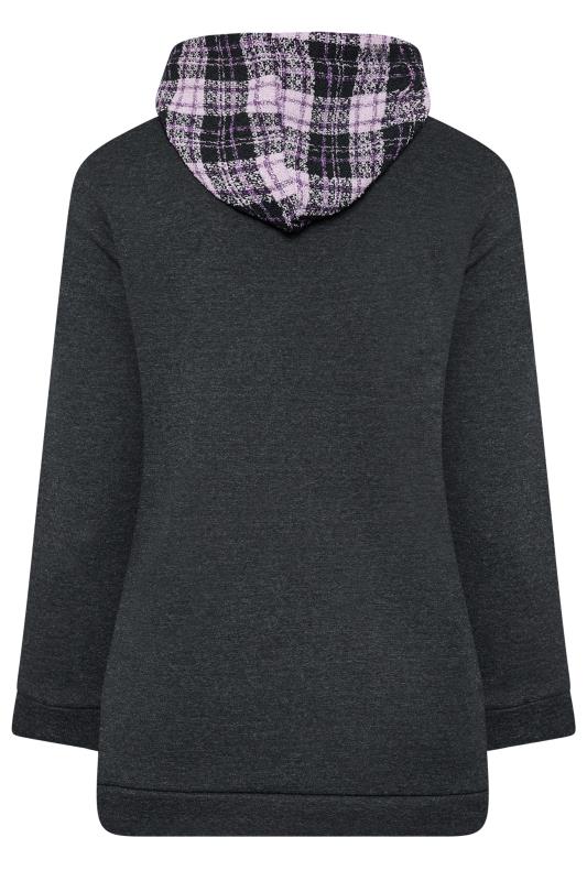 Plus Size Charcoal Grey & Purple Check Hoodie | Yours Clothing  7