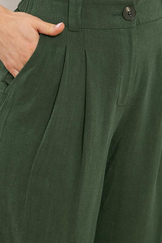LTS Tall Women's Dark Green Linen Pleated Wide Leg Trousers | Long Tall Sally 5