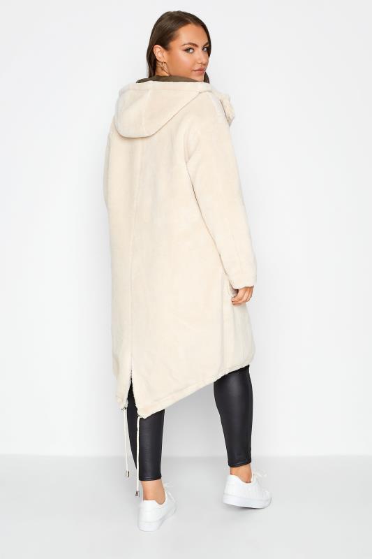 LIMITED COLLECTION Plus Size Cream Teddy Longline Parka Coat | Yours Clothing 3