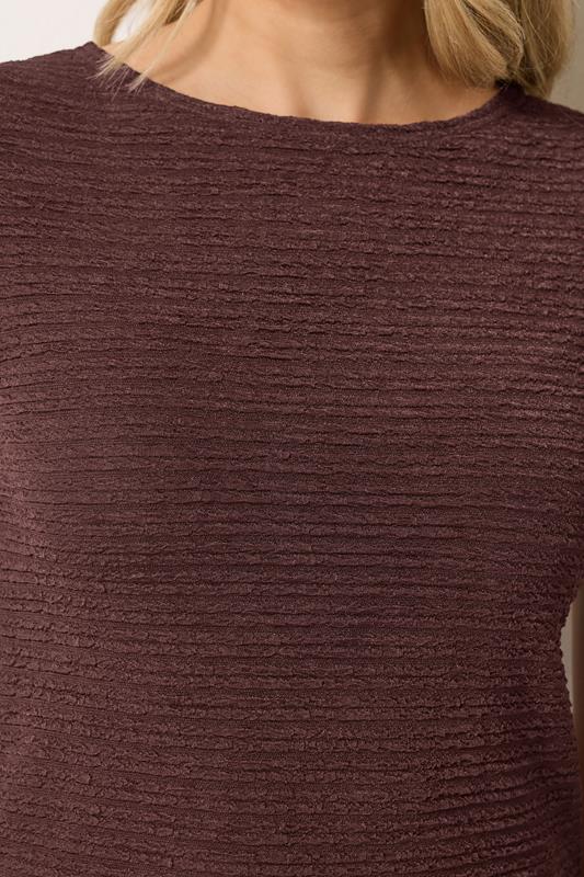 LTS Tall Women's Chocolate Brown Textured Slash Neck Top | Long Tall Sally 4