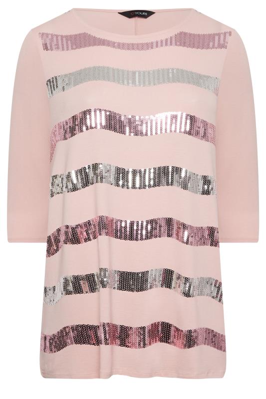 YOURS Plus Size Pink Sequin Stripe Top | Yours Clothing 6