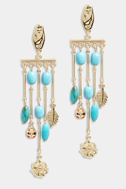 Gold Tone Beaded Statement Drop Earrings | Yours Clothing 2