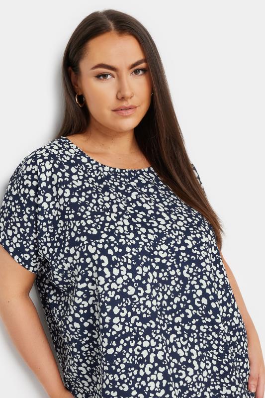 YOURS Plus Size Navy Blue Leopard Print Shift Dress | Yours Clothing 4