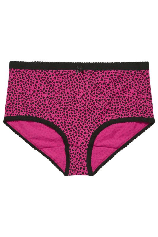 YOURS Plus Size 5 PACK Black & Pink Heart Print Full Briefs | Yours Clothing  4