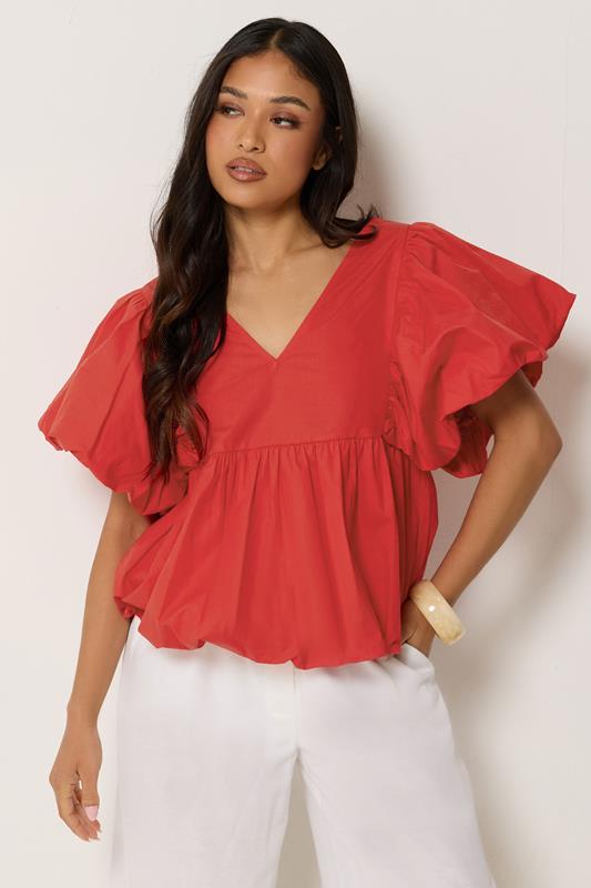  PixieGirl Petite Red Cotton Puff Sleeve Top