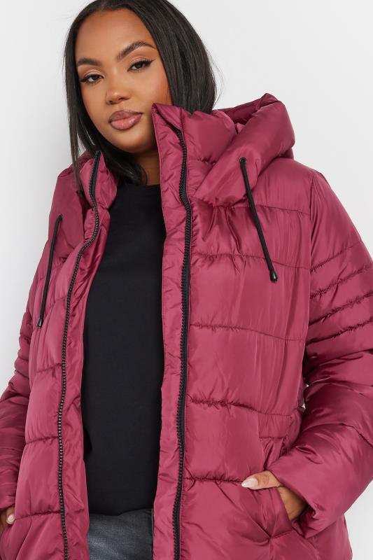 YOURS Plus Size Berry Red Sporty Puffer Coat | Yours Clothing 2