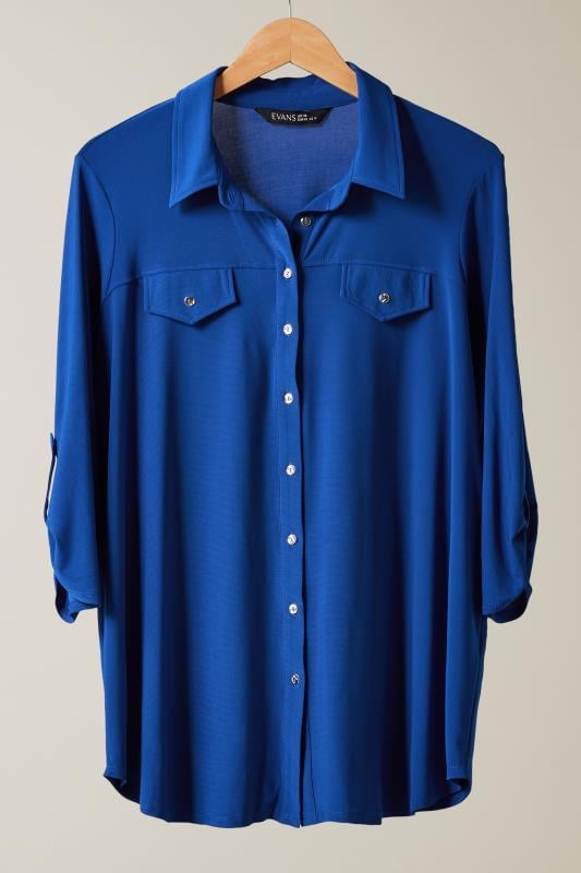 EVANS Plus Size Cobalt Blue Tab Sleeve Blouse | Evans  5