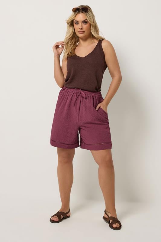 YOURS Plus Size Pink Ladder Detail Shorts | Yours Clothing 1