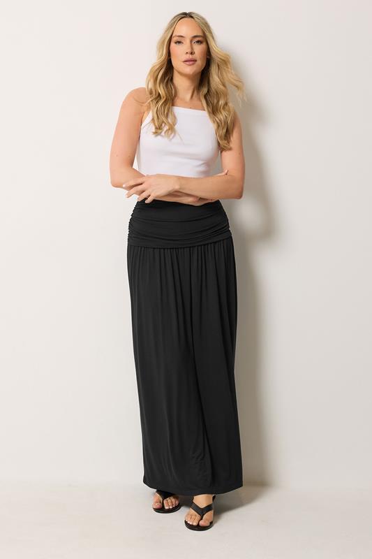  LTS Tall lange zwarte maxi-rok met gerimpelde tailleband