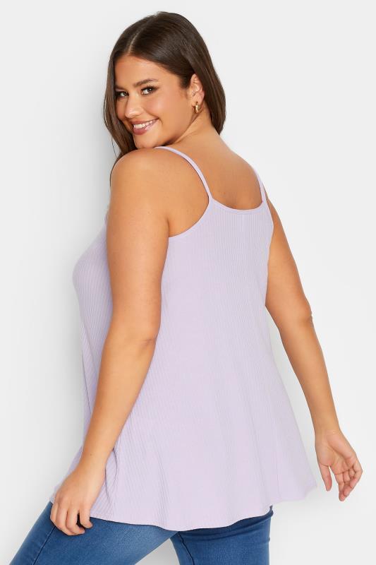 YOURS Curve Plus Size Lilac Purple Ribbed Swing Cami Vest Top | Yours Clothing  3