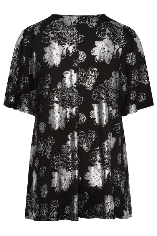 YOURS LUXURY Plus Size Curve Silver Floral Foil Print Top | Yours Clothing  7