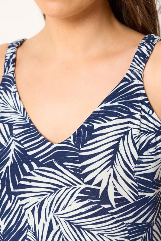 YOURS Plus Size Navy Blue Palm Leaf Throw On Dress | Yours Clothing 4