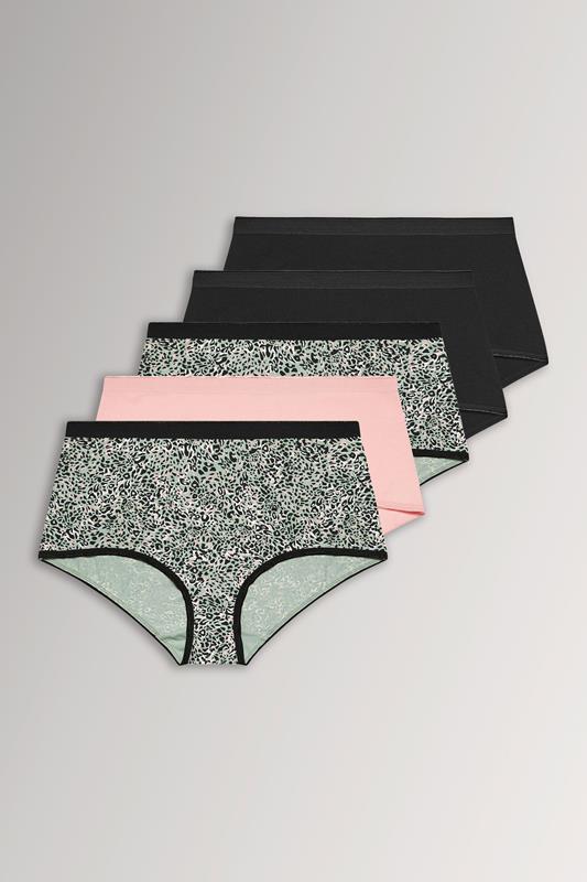  YOURSET 5 PACK Curve Black & Khaki Green Animal Print Full Briefs