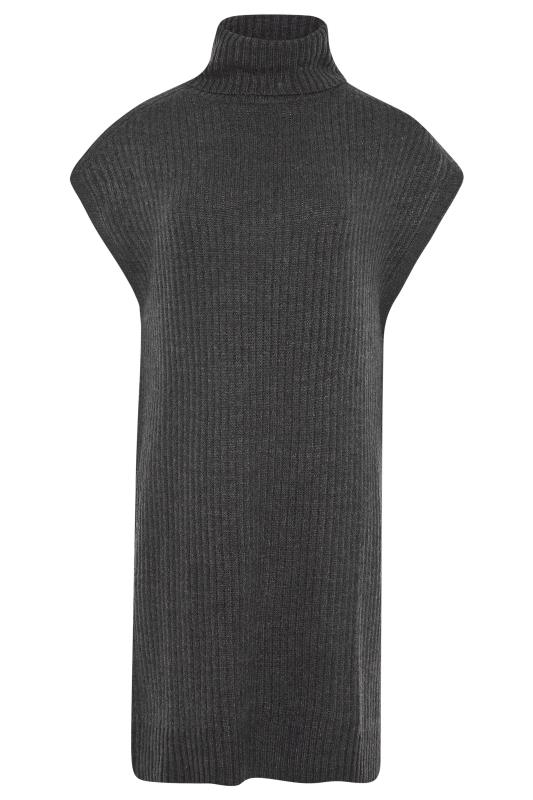 LTS Tall Charcoal Grey Roll Neck Longline Knitted Vest_F.jpg