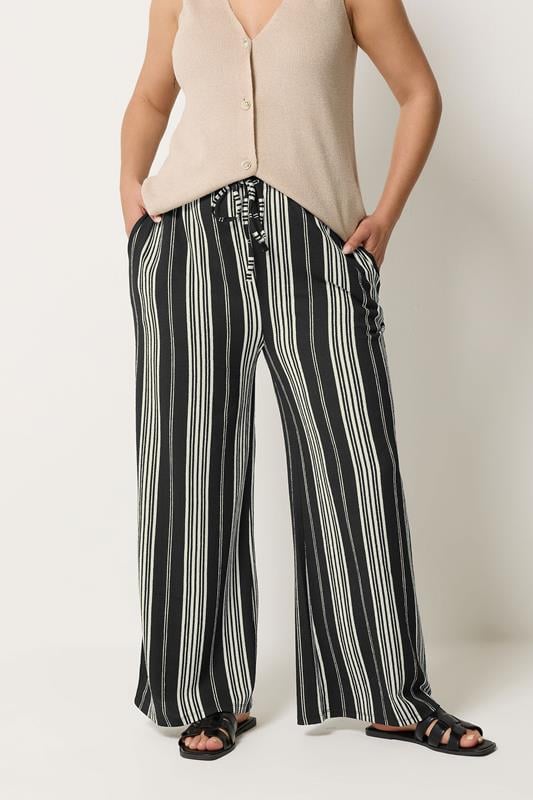 YOURSET 2 PACK Plus Size Black Stripe Wide Leg Trousers | Yours Clothing 2