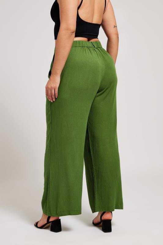 YOURS LONDON Plus Size Green Pleat Front Wide Leg Trousers | Yours Clothing 3