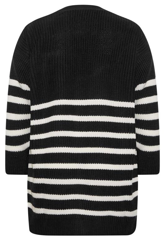 Curve Womens Plus Size Black & White Stripe Knit Balloon Sleeve Cardigan | Yours Clothing 7