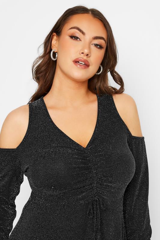 LIMITED COLLECTION Plus Size Black & Silver Glitter Cold Shoulder Top | Yours Clothing 4