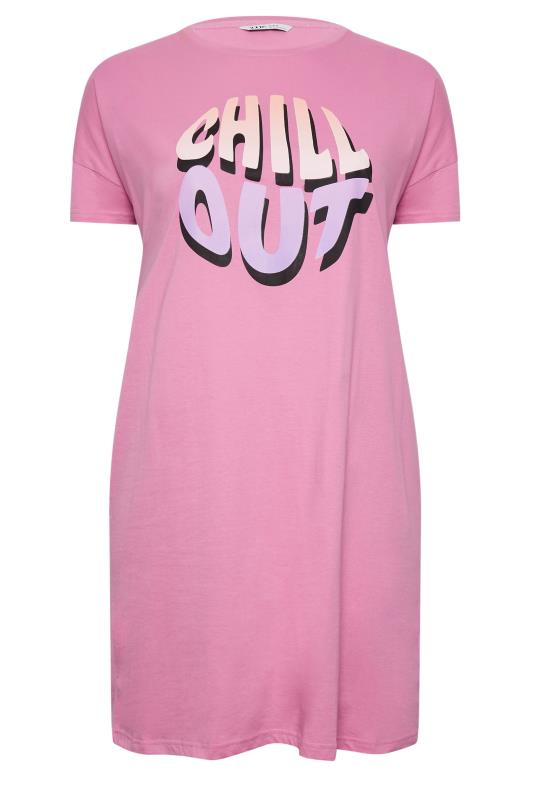 YOURS Curve Plus Size Pink 'Chill Out' Slogan Nightdress | Yours Clothing  5
