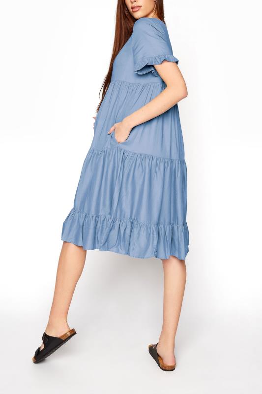 LTS Tall Maternity Blue Tiered Smock Dress 3
