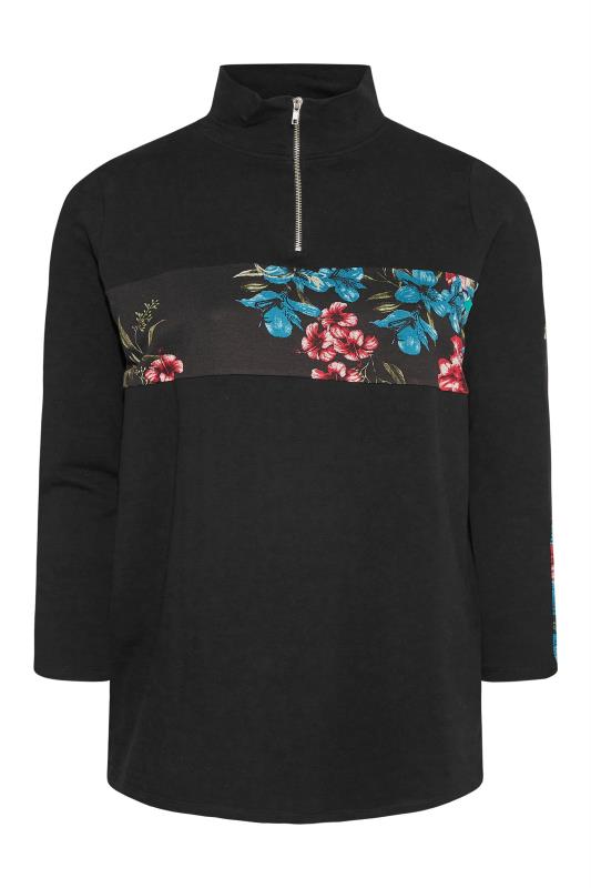 Plus Size Black Floral Panel Zip Sweatshirt | Yours Clothing 6