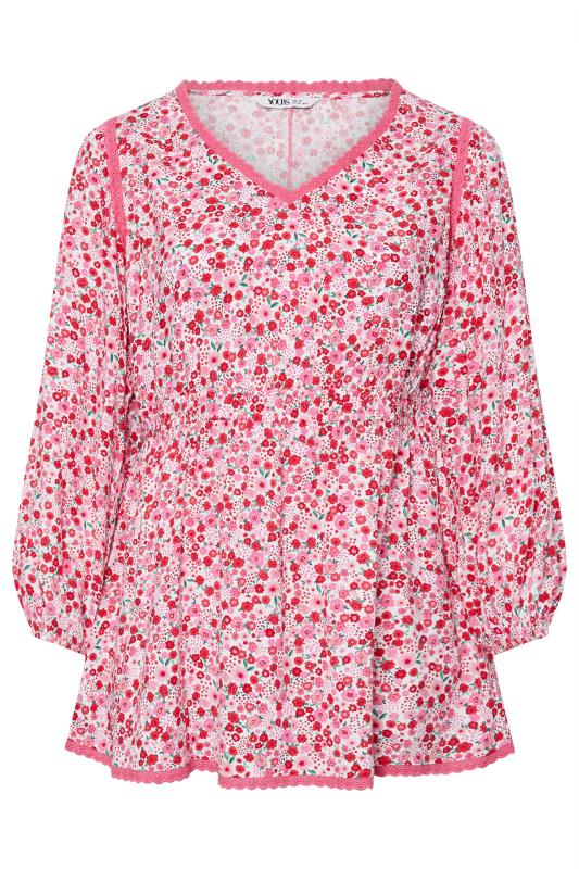 YOURS Plus Size Pink Ditsy Floral Print Smock Top | Yours Clothing 5