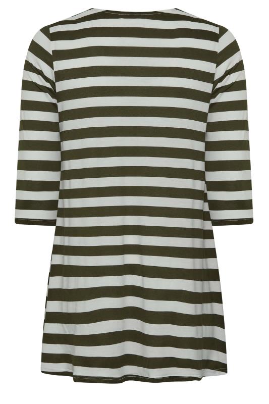 Plus Size Khaki Green Stripe Longline T-Shirt | Yours Clothing 7