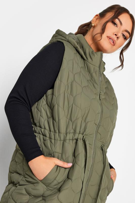 YOURS Plus Size Khaki Green Quilted Longline Gilet | Yours Clothing 5