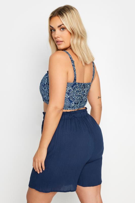 YOURS Plus Size Navy Blue Textured Tassel Detail Beach Short | Yours Clothing 3