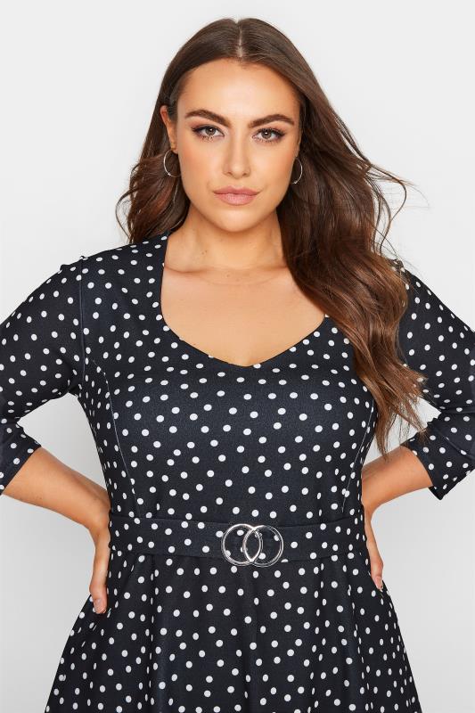 YOURS LONDON Curve Black Polka Dot Belted Peplum Top 4