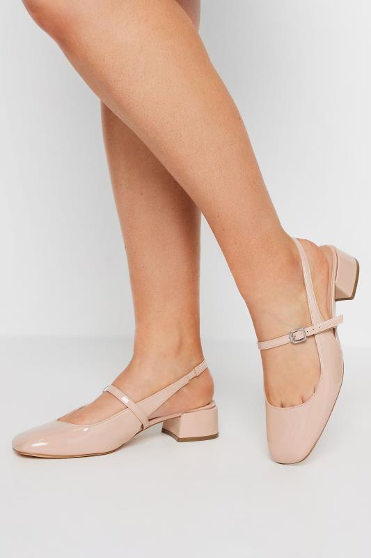 Plus Size  Nude Patent Mary Jane Slingback Heels In Extra Wide EEE Fit