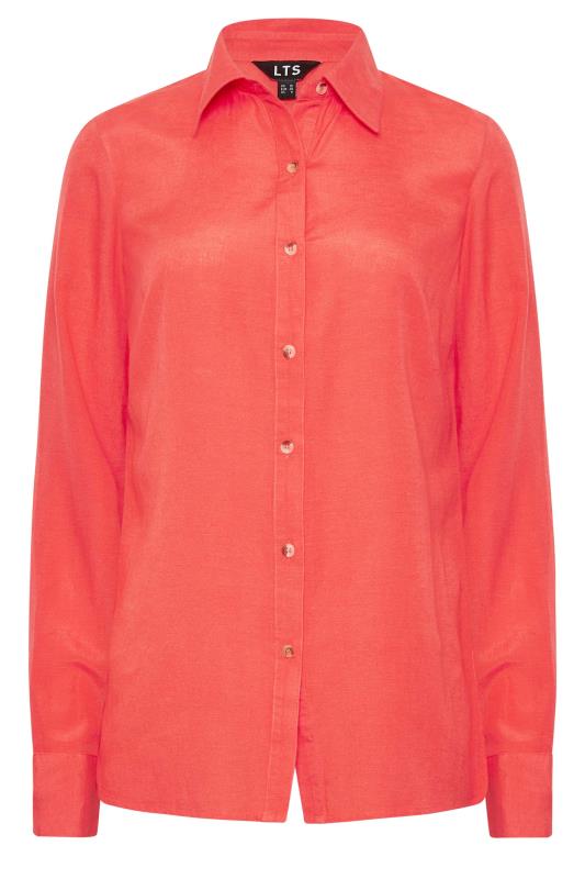 LTS Tall Coral Orange Long Sleeve Linen Blend Shirt | Long Tall Sally 6