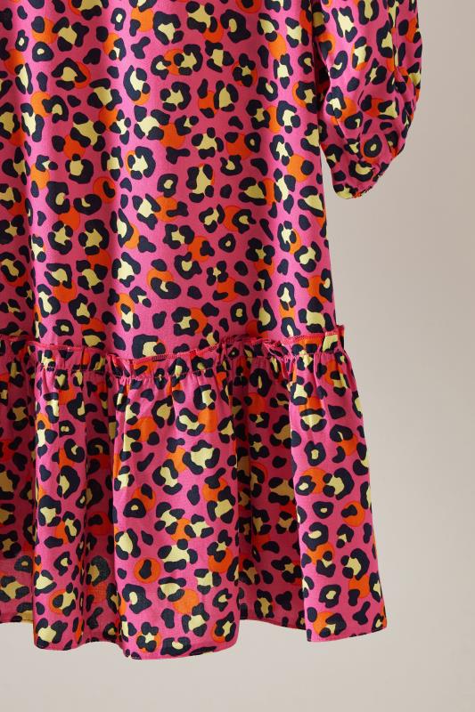 EVANS Plus Size Pink Leopard Print Tie Neck Blouse | Evans 8