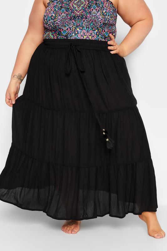YOURS Curve Plus Size Black Tiered Beach Skirt | Yours Clothing  1
