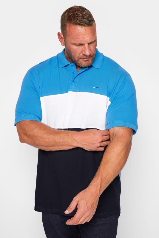 BadRhino Big & Tall Blue Colour Block Polo Shirt 1
