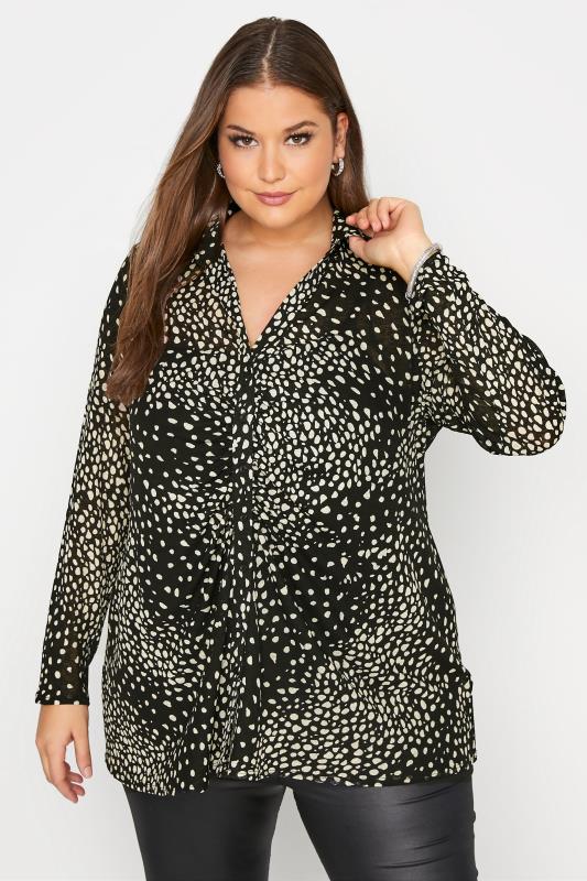 YOURS LONDON Curve Black Leopard Print Ruched Front Blouse_A.jpg