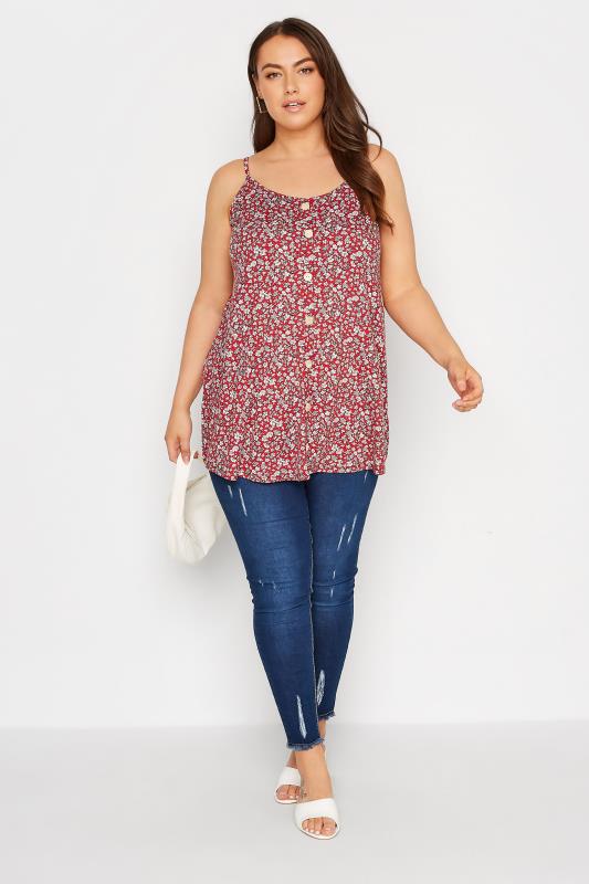 Curve Red Floral Strappy Vest Top 2