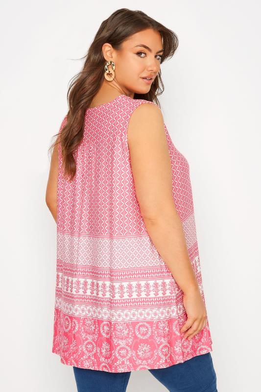 Curve Pink Aztec Print Inverted Pleat Vest Top | Yours Clothing 3