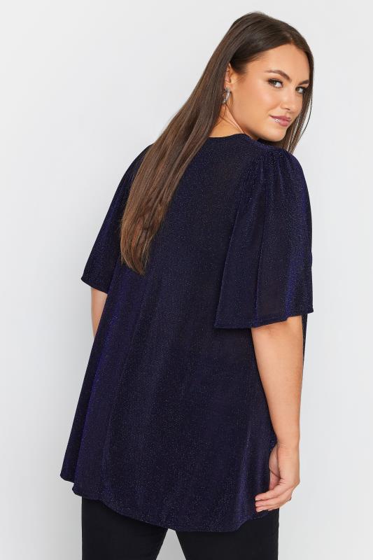 YOURS Plus Size Black & Blue Glitter Pleated Swing Top | Yours Clothing 3