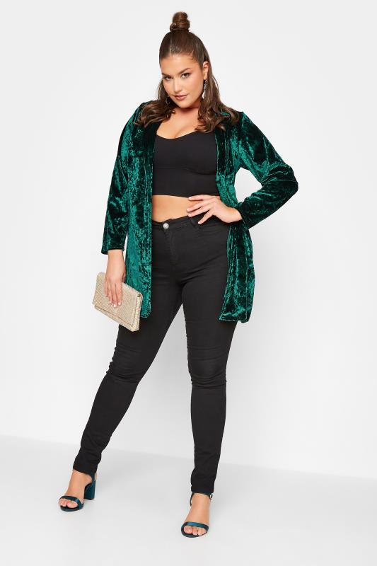 LIMITED COLLECTION Plus Size Green Velvet Long Sleeve Blazer | Yours Clothing  2