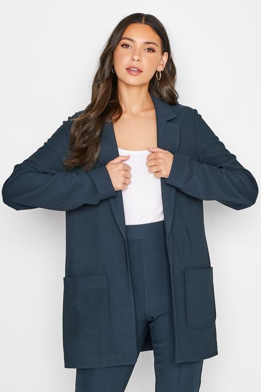 LTS Tall Women's Navy Blue Ribbed Blazer Jacket | Long Tall Sally  1