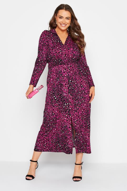 Plus Size  YOURS LONDON Curve Pink Animal Print Shirred Waist Dress