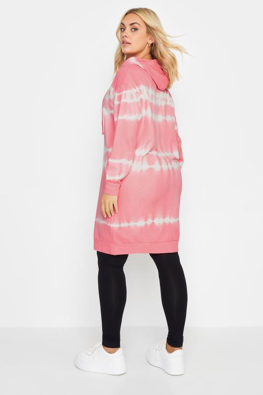YOURS Plus Size Pink Tie Dye Longline Hoodie | Yours Clothing 3