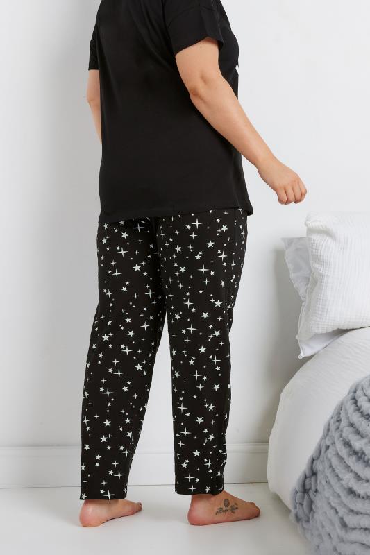 YOURS Plus Size Black Star Print Wide Leg Pyjama Bottoms | Yours Clothing 3